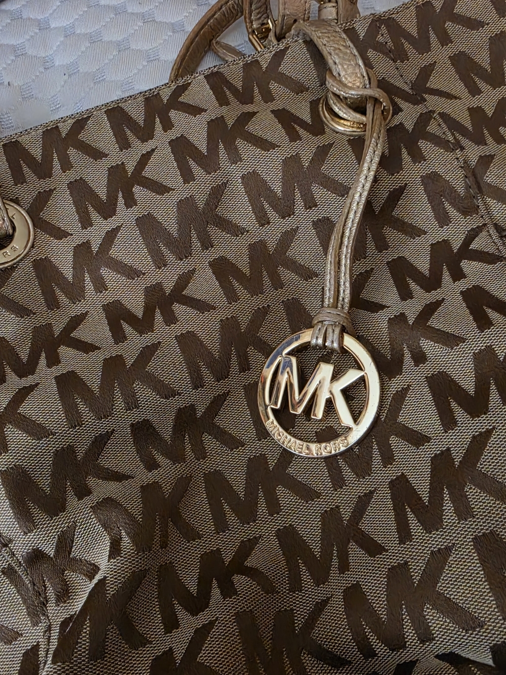 Michael Kors Brown MK Logo Tote with Gold Charm With Wallet